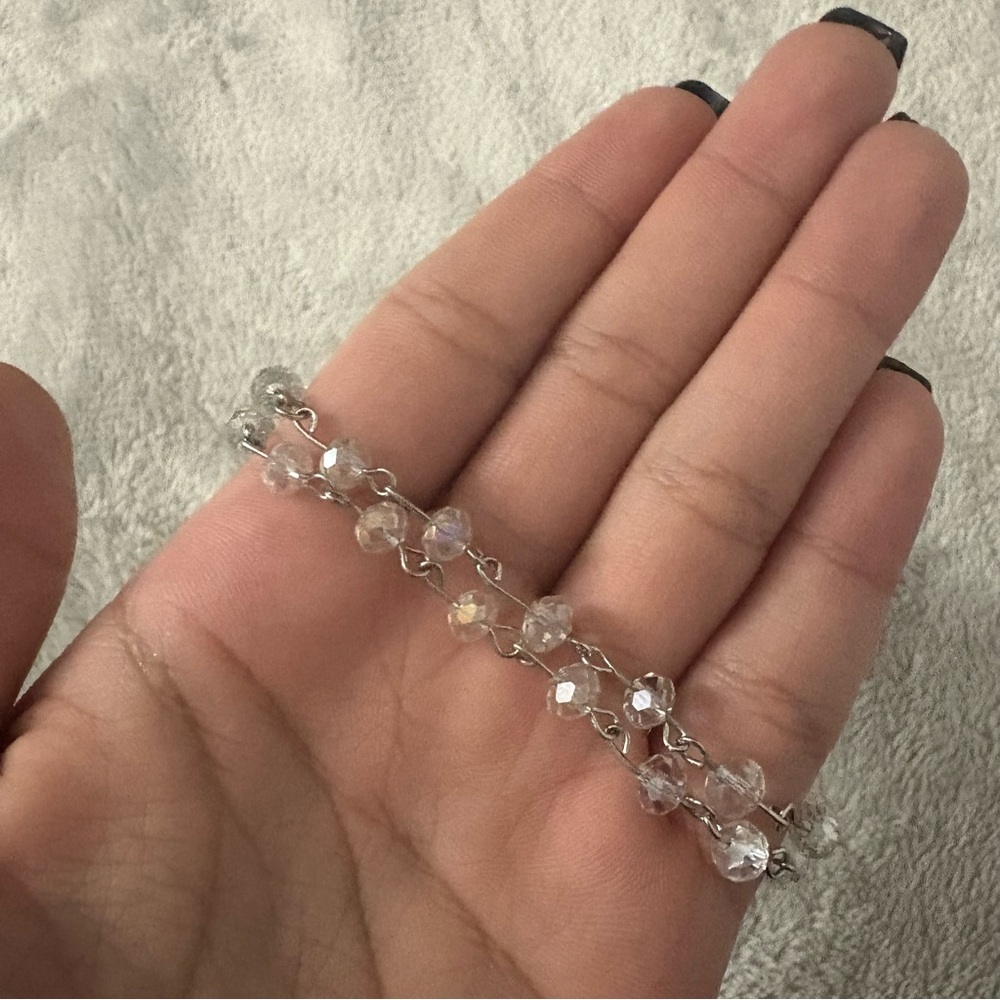 SOLD! Silver Beaded Necklace | 16” Iridescent Chain - Picture 3 of 4